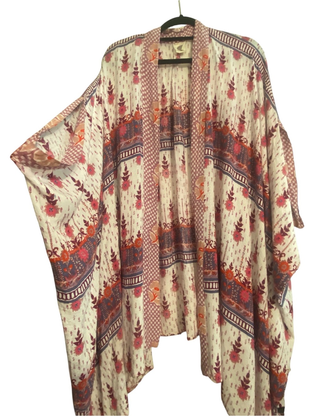 Anthro Lilka Women’s Ruana Duster Boho Floral Oversized Lightweight pink cream